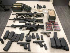 Felon charged with spousal abuse, possession of weapons.